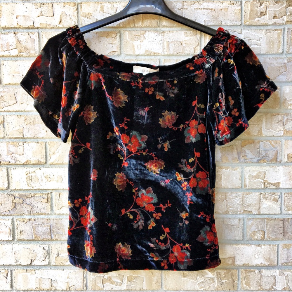Ann Taylor LOFT Velvet Off Shoulder Floral Top